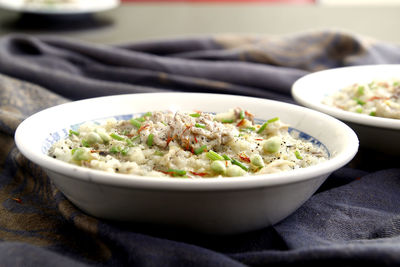 Close-up of salad in bowl on table