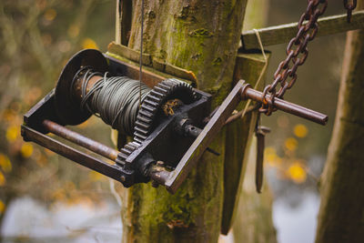 Close-up of old machine part