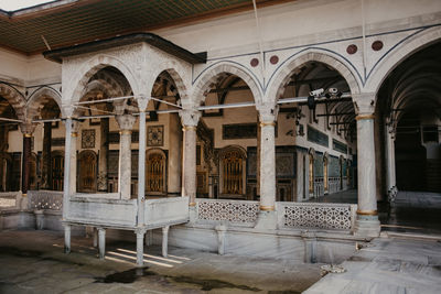 Empty benches in building