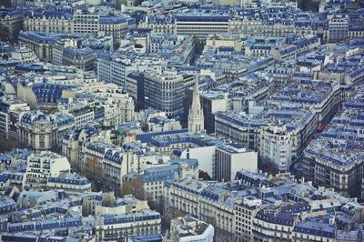 High angle view of american cathedral in paris amidst buildings
