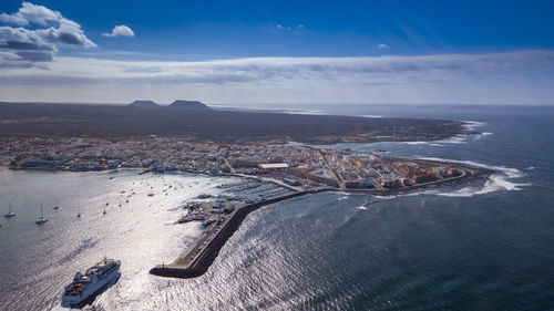 High angle view of sea against sky