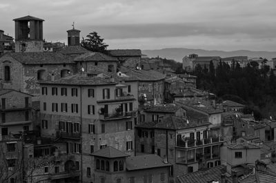 Black and white photo of the historic center of perugia