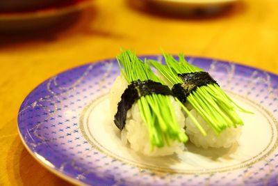 Close-up of sushi in plate