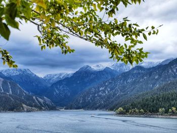 Scenic view of snowcapped mountains against sky