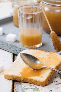 Elevated view of fresh honey tasting