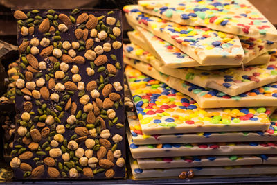 Close-up of protein bars at shop