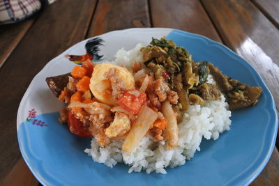 High angle view of meal served in plate