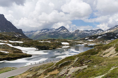 Scenic view of snowcapped mountains against sky