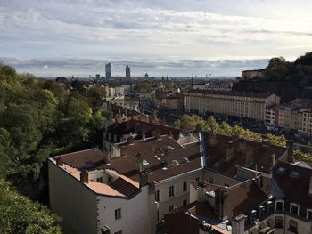Looking down towards lyon's old town and the saône river from the chartreux garden