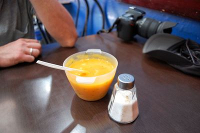 Close-up of breakfast on table