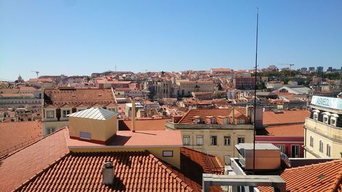 High angle view of townscape against clear sky