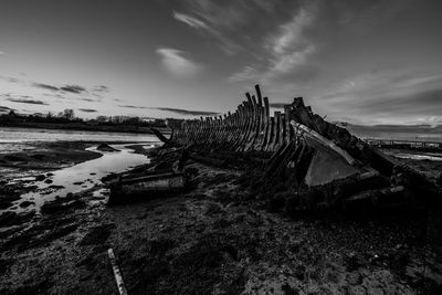 Old ruins of boat at beach