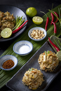 High angle view of vegetables on table