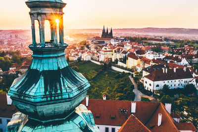 Aerial panorama of the old town, prague, czech republic. strahov monastery, prague castle.