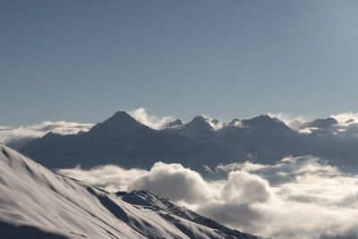 Scenic view of snowcapped mountains against sky