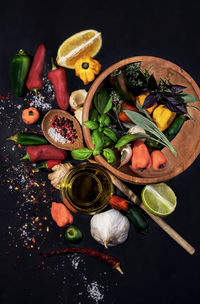 High angle view of fruits on table