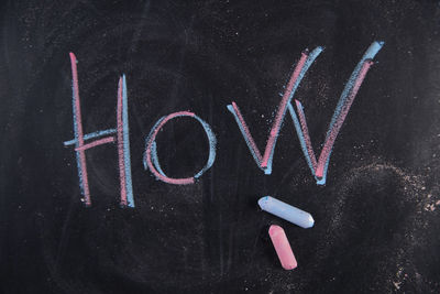 High angle view of chalk drawing on blackboard