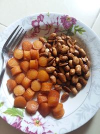 High angle view of food in plate on table