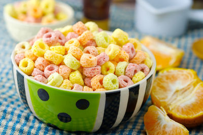 Close-up of fruits in bowl on table