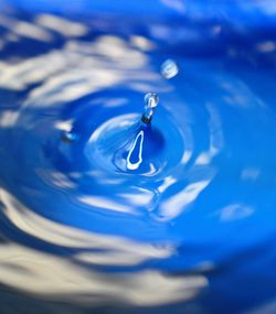 Close-up of drop falling on water