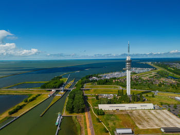High angle view of cityscape against sky