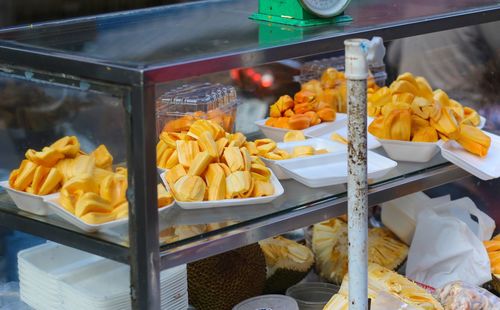 Jackfruit for sale at a roadside cart - street food in ho chi minh city, vietnam