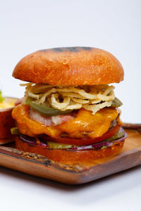 Close-up of burger in plate
