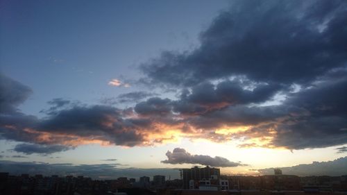 Panoramic view of cityscape against sky during sunset