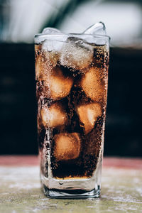 Close-up of ice cream in glass on table