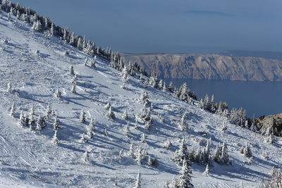 Winter on the velebit mountain with the view to the adriatic sea, croatia