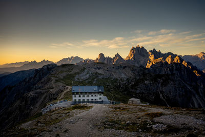 Scenic view of mountains against sky during sunset