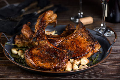 Close-up of food in plate on table