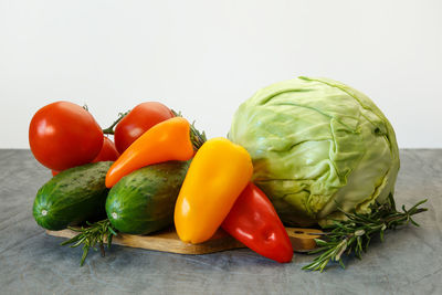 Close-up of bell peppers on table