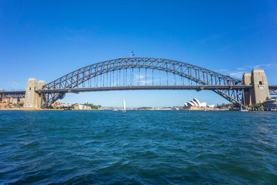 Low angle view of sydney harbor bridge against blue sky