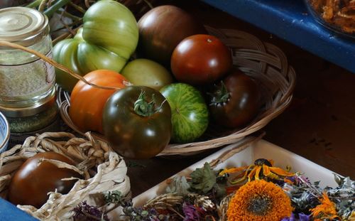 High angle view of vegetables on table