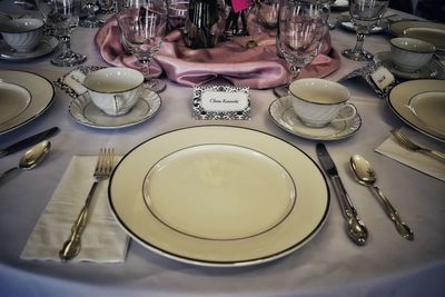 High angle view of empty dining table