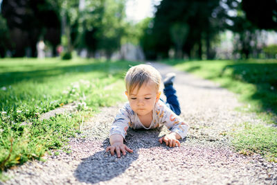 Cute boy on field