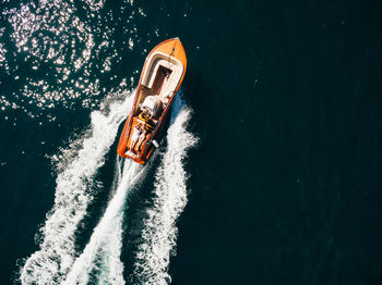 High angle view of boat in sea