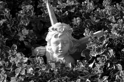 Low angle view of statue against plants