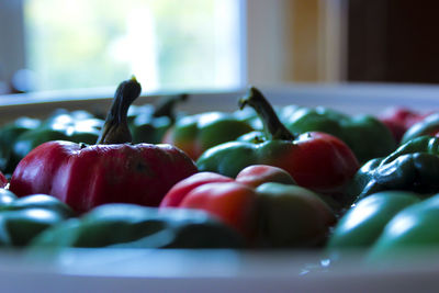 Close-up of fruits in plate on table