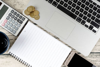 High angle view of laptop on table