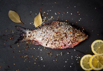 Directly above shot of fish on table