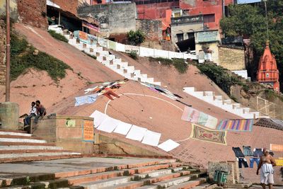 High angle view of buildings in city