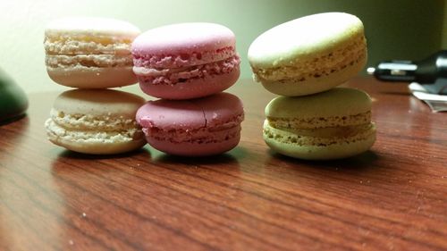 Close-up of pastry on wooden table