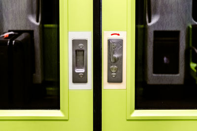 Close-up of train door