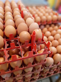 Close-up of eggs for sale at market stall