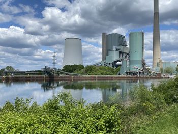 Panoramic view of factory against sky