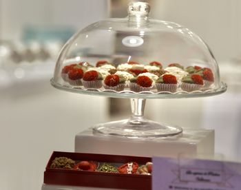 Close-up of cake served on table