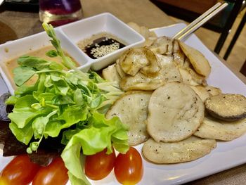 Close-up of served food in plate