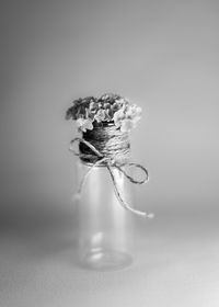 Close-up of wilted flower on table against white background